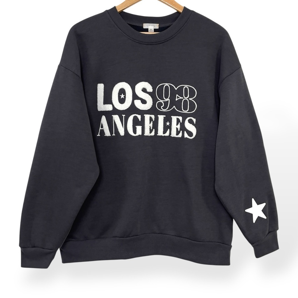 Orange Kiss Crewneck Sweatshirt Women M Terry Embroidered Los Angeles 98 Grey